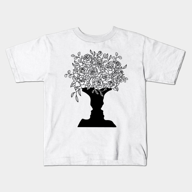 Conversation Vase Lovers Roses Line Art Graphic Faces Kids T-Shirt by DoubleBrush